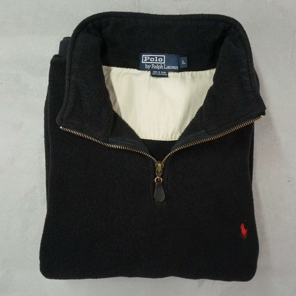 Vintage Polo‎ Ralph Lauren Fleece Sweater Mens Large Black Quarter Zip Pullover